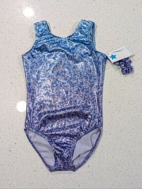 NEW w/ Scrunchie Destira Gymnastics Dance Leotard CXL Extra Large METALLIC Ombre